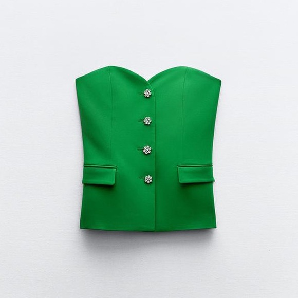 ZARA JEWEL FLOWER BUTTON BUSTIER TOP - Sold Out - Picture 1 of 4